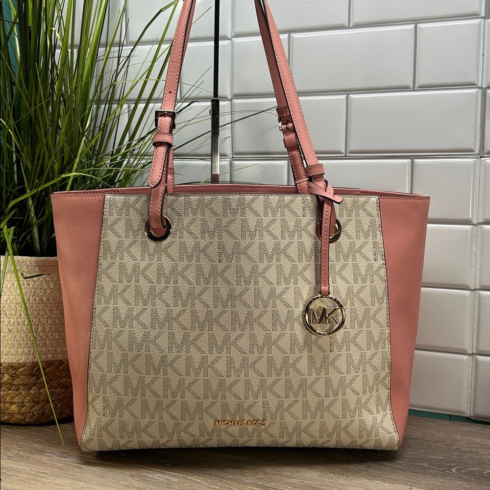 Michael Kors Pink and Beige Tote Bag
